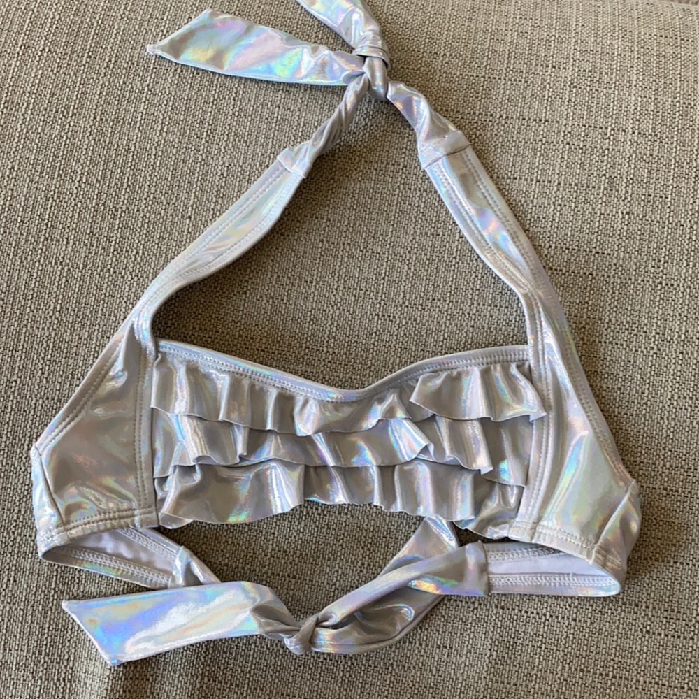 NWOT holographic ruffled swim top - Picture 2 of 4